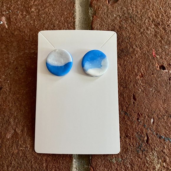 Handmade Abstract Polymer Clay Small Circle Studs - Picture 2 of 4